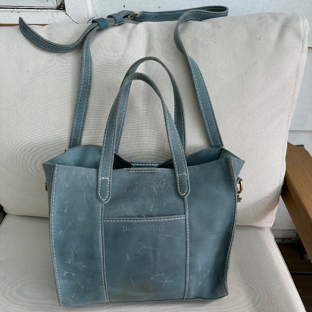 Portland Leather Goods "PLG" Lola Crossbody Snap Tote in Aqua